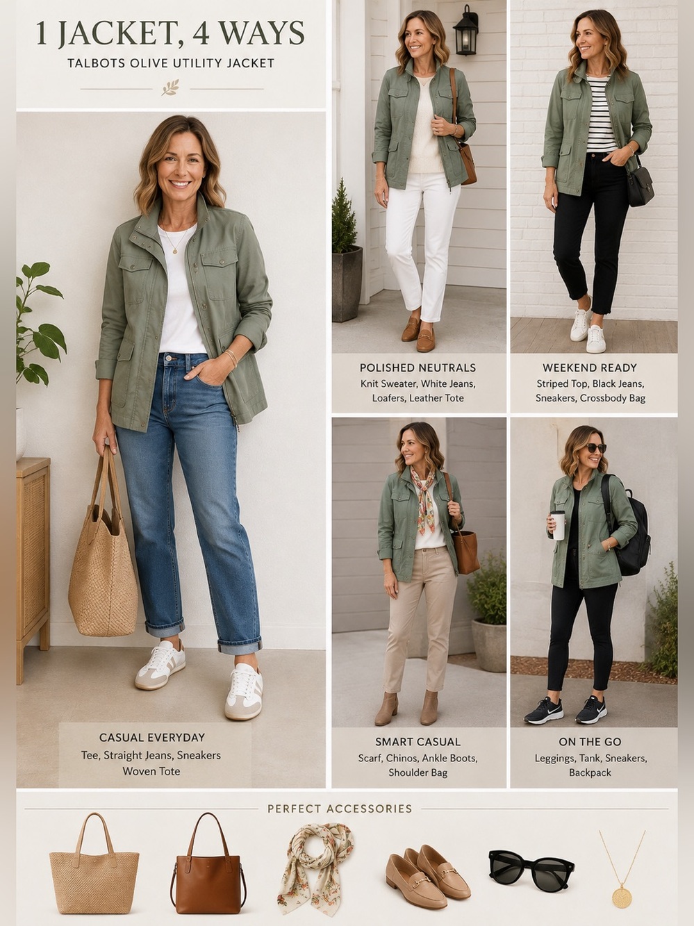 Talbots Olive Utility Jacket Women’s Large Cotton Tencel Military Safari Snap Zi